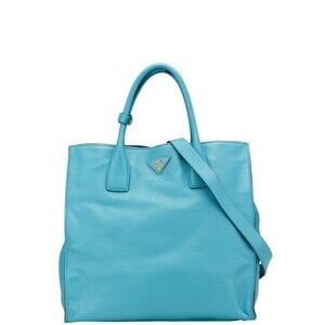 Prada triangular logo plate handbag shoulder bag blue leather